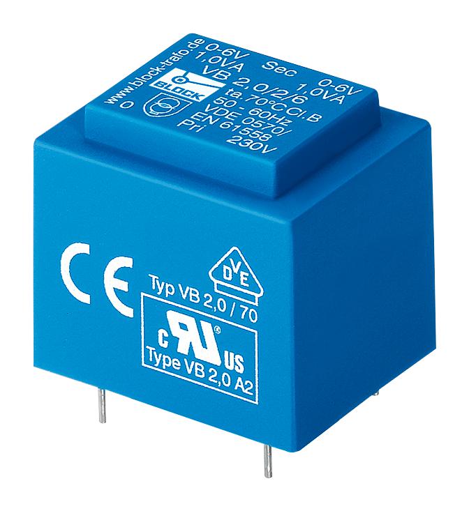 VB1.0/2/6 TRANSFORMER, 1VA, 2 X 6V BLOCK