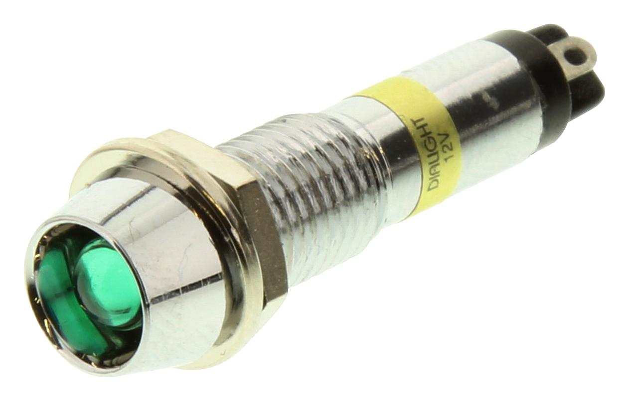 607-2212-130F LED INDICATOR, RECES, 12VDC, GREEN DIALIGHT