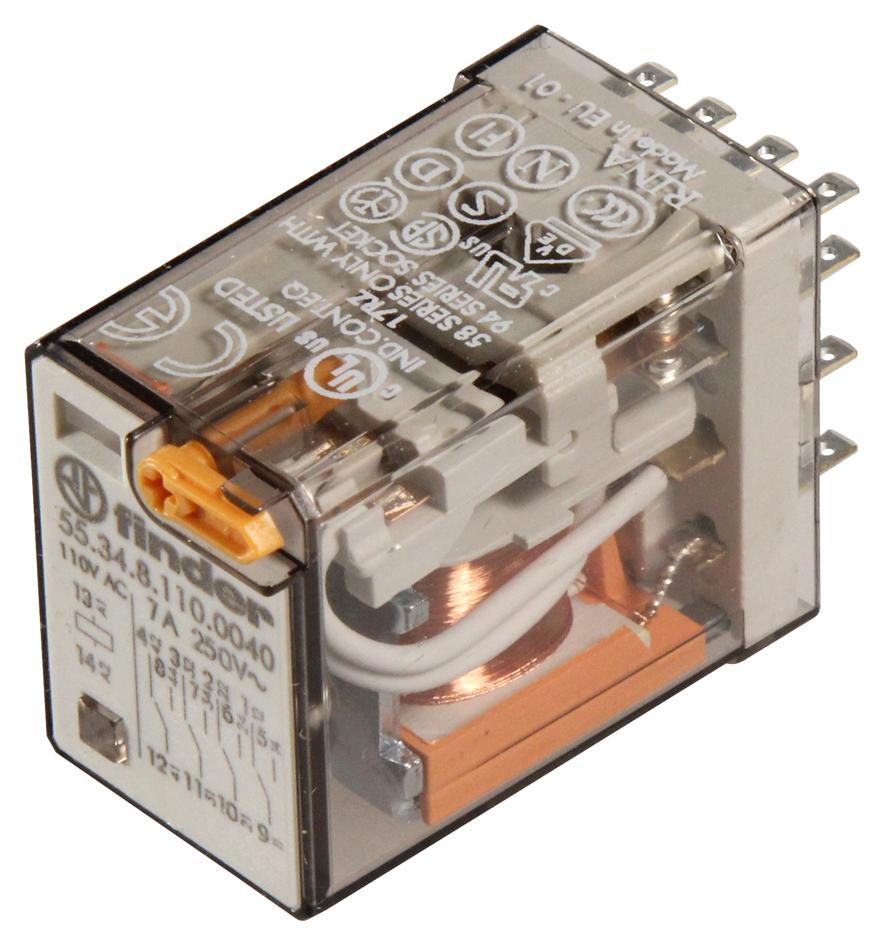 55.34.8.110.0040 RELAY, 4PDT, 250VAC, 7A FINDER
