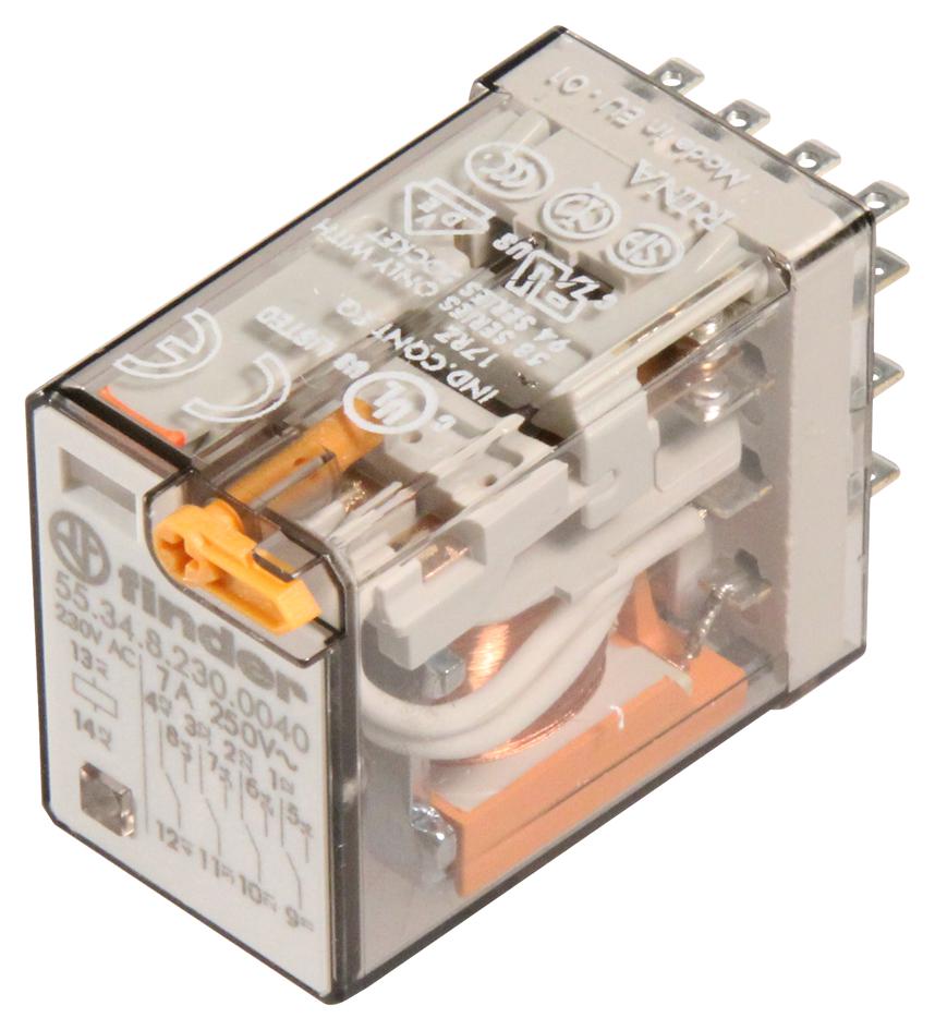 55.34.8.230.0040 RELAY, 4PDT, 250VAC, 7A FINDER