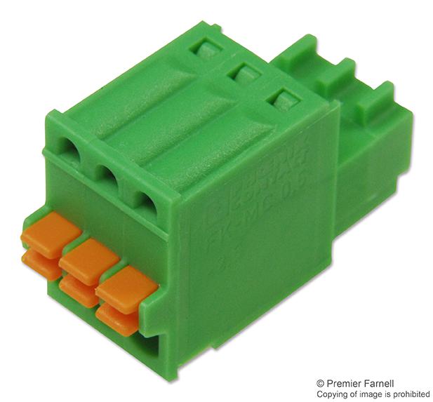FK-MC 0,5/3-ST-2,5 TERMINAL BLOCK, PLUGGABLE, 3POS, 20AWG PHOENIX CONTACT