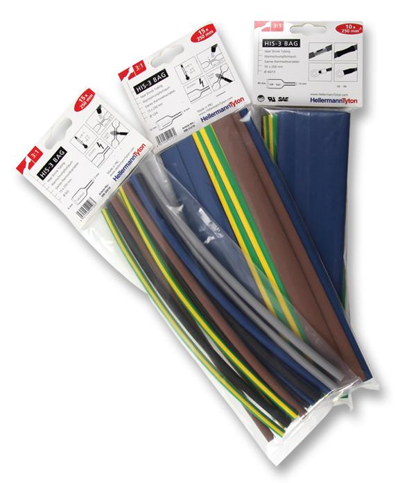 HIS-3 6/2 MIX HEATSHRINK 3:1 6MM MIXED 10/PK HELLERMANNTYTON