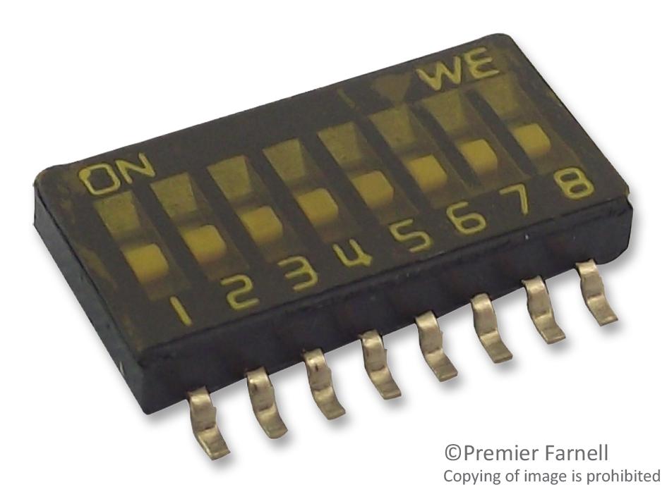 416131160808 DIP SWITCH, 8POS, SPST, SLIDE, SMD WURTH ELEKTRONIK