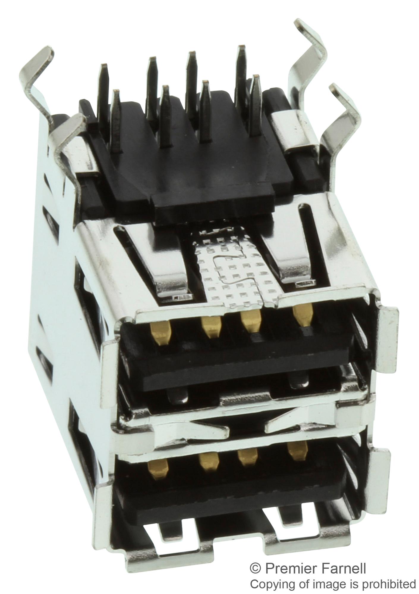 1903815-1 USB STACKED, 2.0 TYPE A, 2PORT, R/A TE CONNECTIVITY