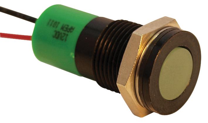 Q14F3BXXG12E INDIC FLUSH BLACK GREEN 12VDC,IP67 APEM