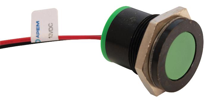 Q22F7BXXG24E INDIC FLUSH BLACK GREEN 24VDC,IP67 APEM