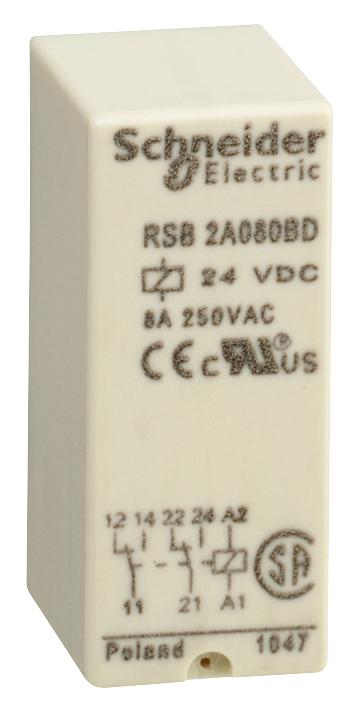 RSB2A080BD RELAY, DPDT, 250VAC, 28VDC, 8A SCHNEIDER ELECTRIC