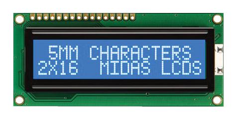 MC21605C6WK-BNMLW-V2 DISPLAY, ALPHANUMERIC, 16X2, WHITE MIDAS