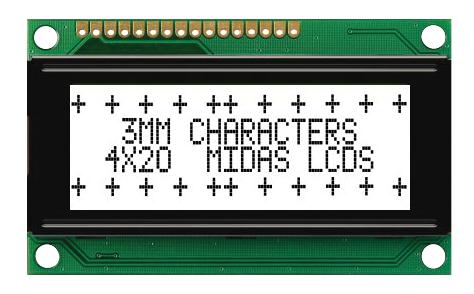 MC42004A6W-FPTLW-V2 DISPLAY, ALPHANUMERIC, 20X4, WHITE MIDAS