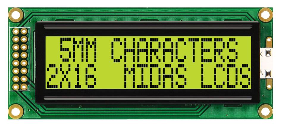 MC21605B6WD-SPTLY-V2 DISPLAY, ALPHANUMERIC, 16X2, YELLOW/GRN MIDAS