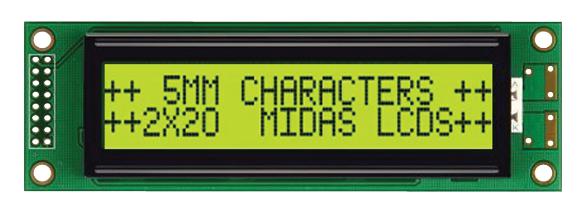MC22005A6W-SPTLY-V2 DISPLAY, ALPHANUMERIC, 20X2, YELLOW/GRN MIDAS