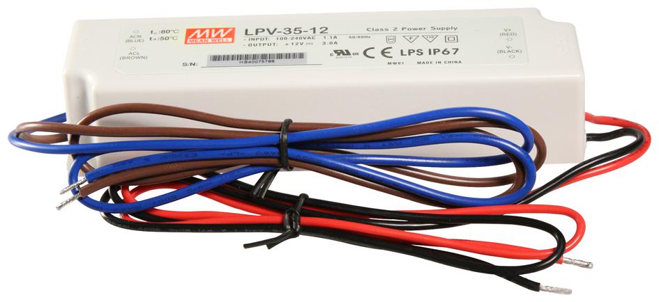 LPV-35-12 LED DRIVER, AC-DC, CV, 3A, 12V MEAN WELL
