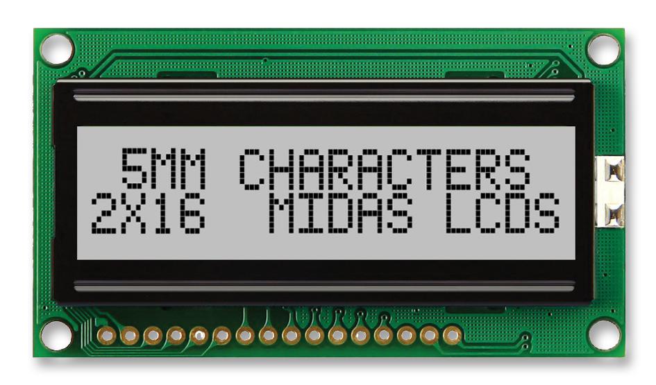MC21605H6W-SPR3-V2 DISPLAY, ALPHANUMERIC, 16X2, NOBACKLIGHT MIDAS