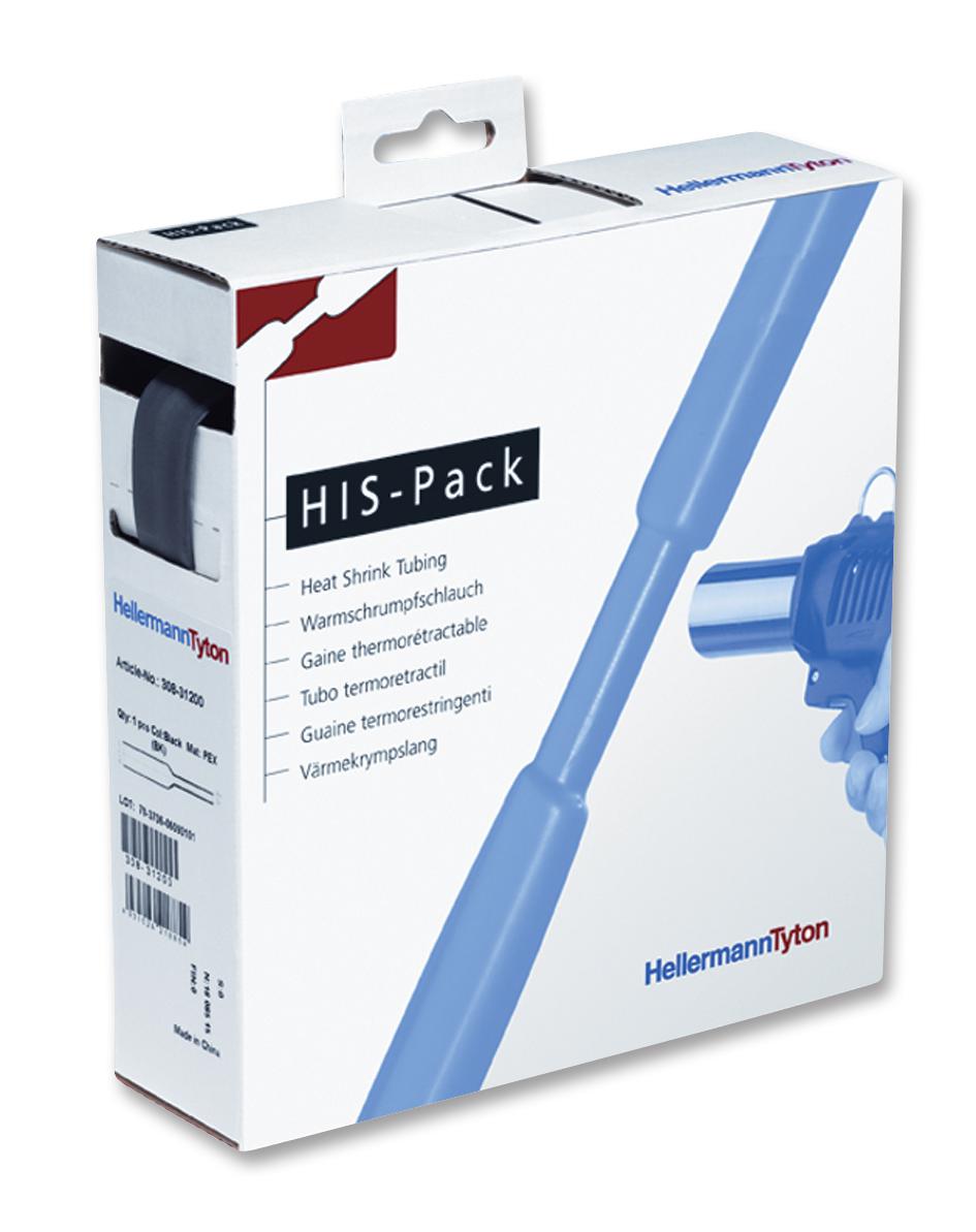 308-30300 SHRINK TUBING, HIS-3, 3MM, BLACK, 10M HELLERMANNTYTON