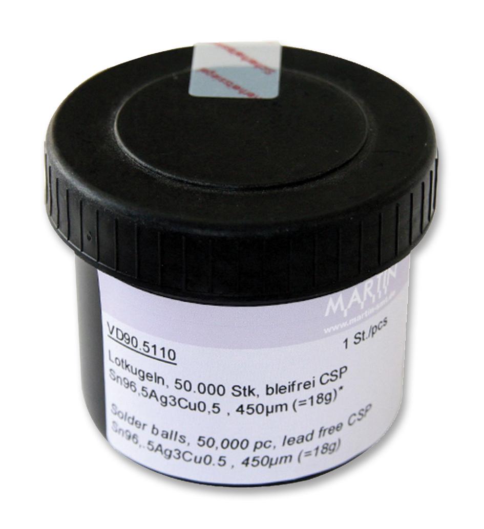 VD90.5110 SOLDER BALLS, 96.5/3/0.5, 183 DEG, 450UM MARTIN SMT