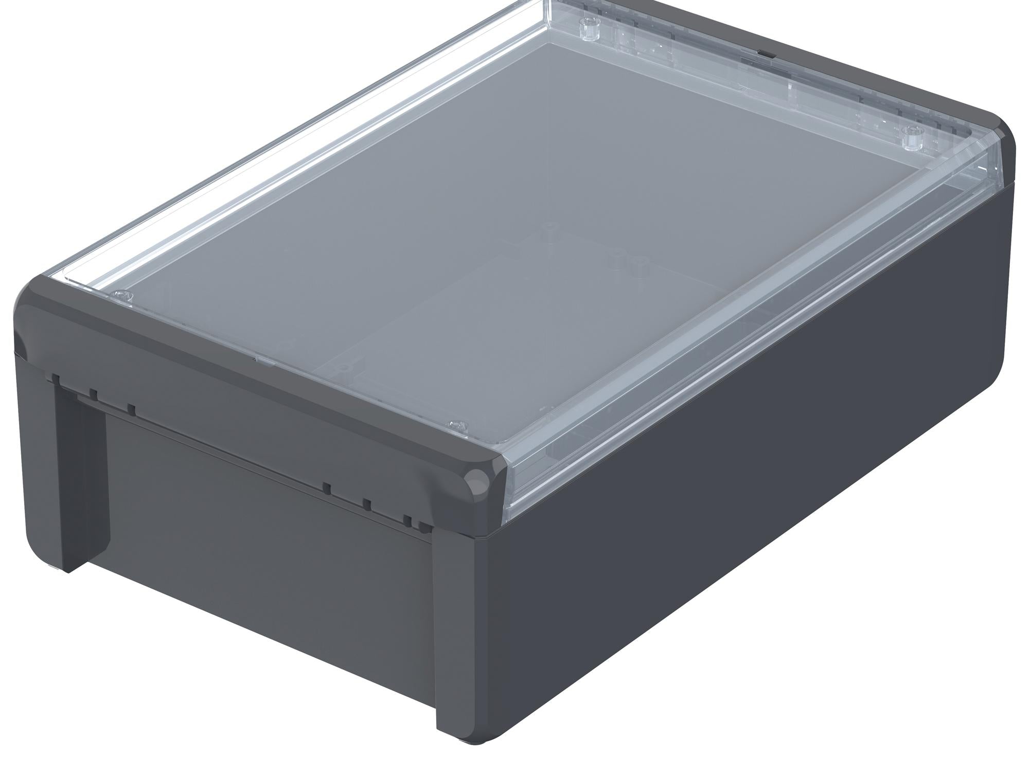 B 261709 PC-V0-G GRAPHITE GREY ENCLOSURE, PC, GRAPHITE GREY, CLEAR LID BOPLA