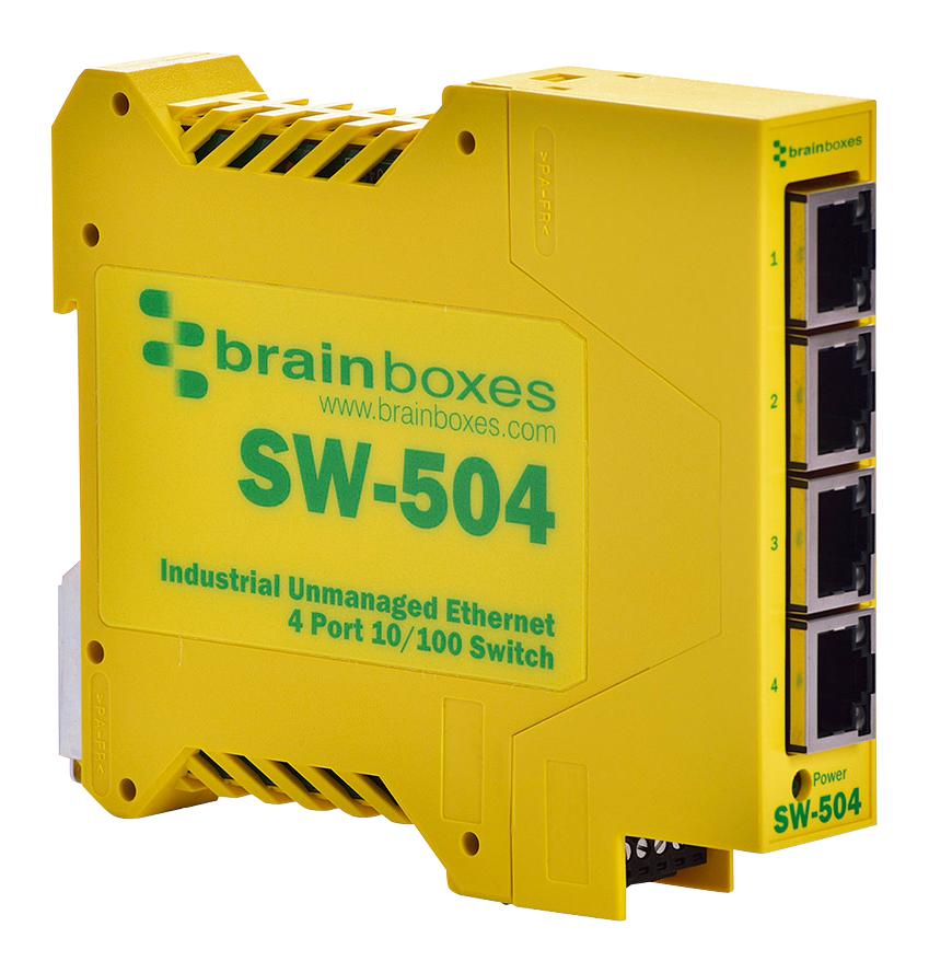 SW-504 SWITCH, N/W, 4PORT, 100MBPS, DIN RAIL BRAINBOXES