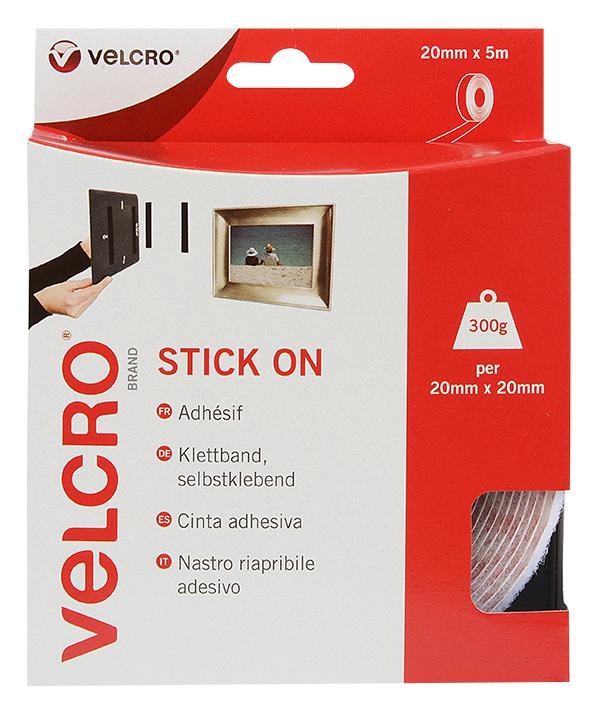 VEL-EC60216 STICK ON TAPE, WHITE, 20MM VELCRO
