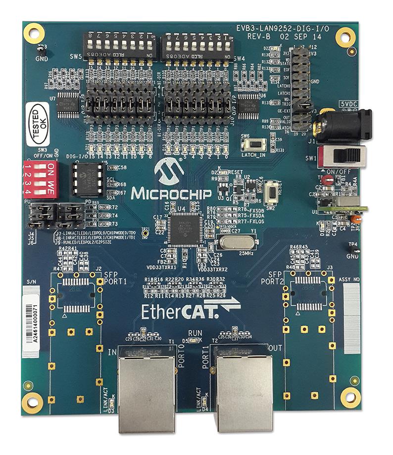 EVB-LAN9252-DIGIO EVALUATION BOARD, ETHERCAT CTRL+DIG-IO MICROCHIP