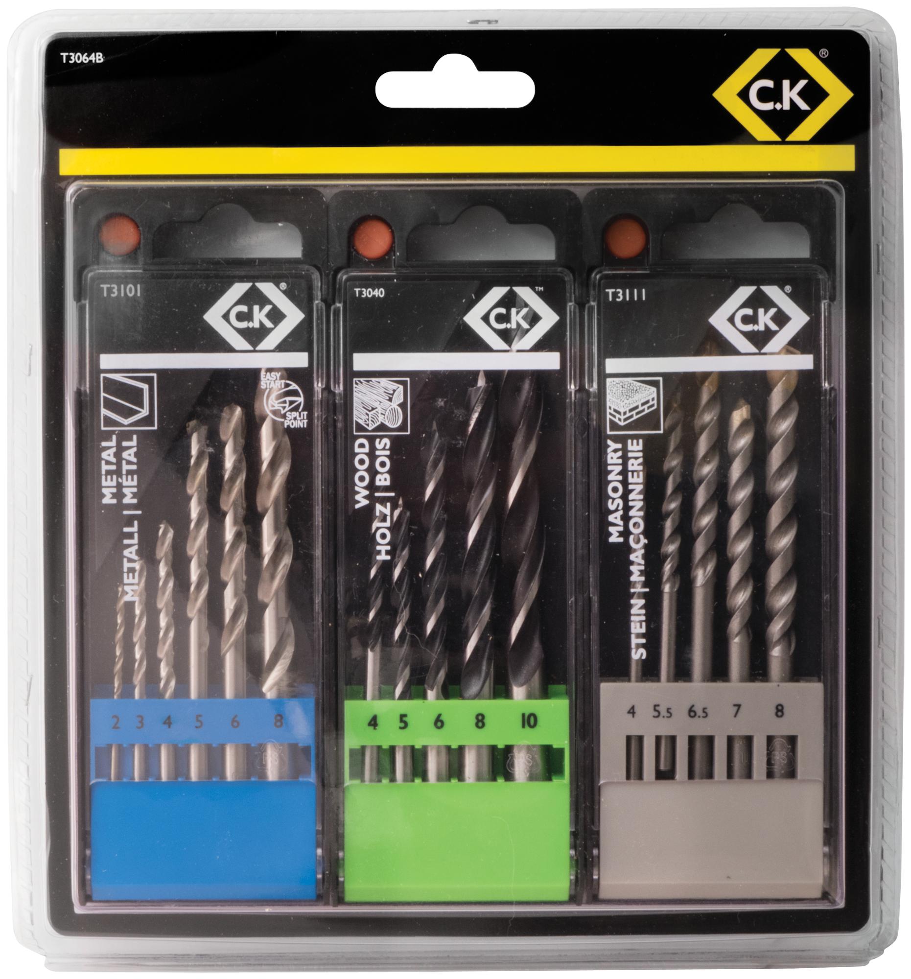 T3064B DRILL BIT SET, METAL/WOOD/BRICK, 16PCS CK TOOLS