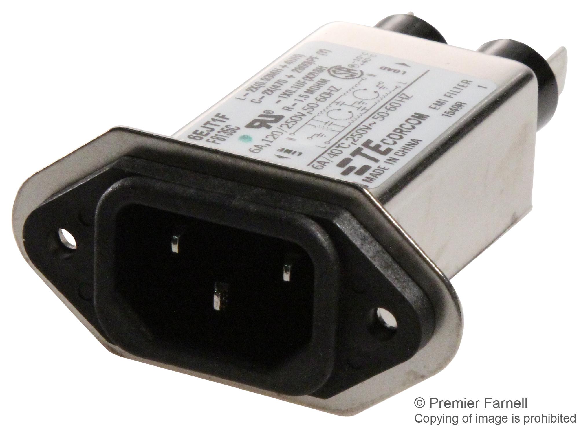 6EJT1F POWER LINE FILTER, 6A, 430UA, 250VAC CORCOM - TE CONNECTIVITY