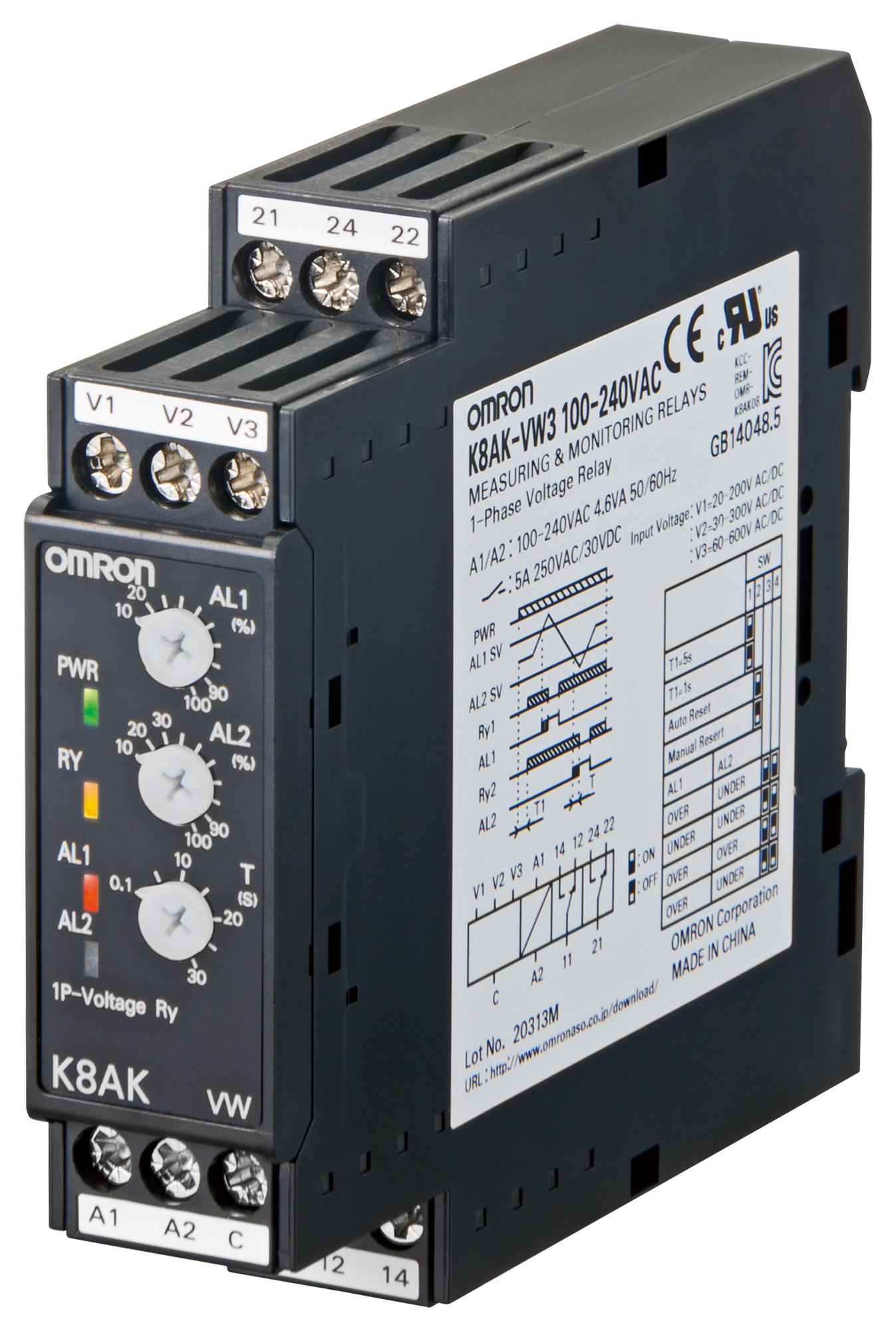K8AKVW2100240VAC VOLTAGE MONITORING RELAY, 100-240VAC OMRON