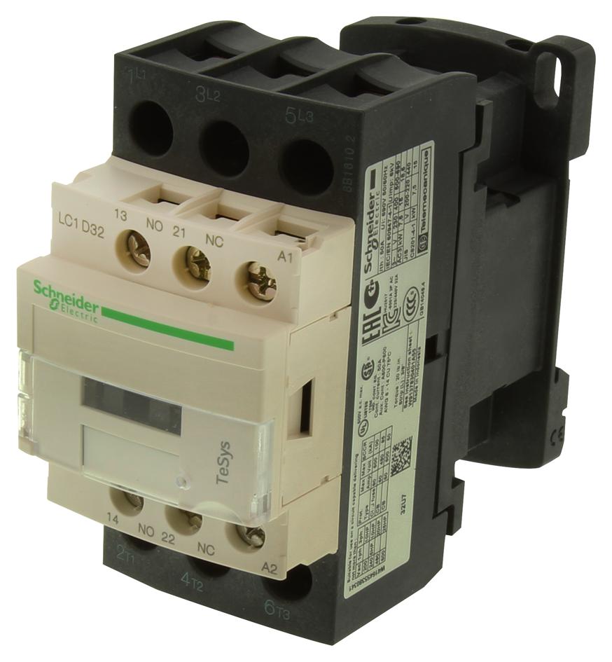 LC1D32U7 CONTACTOR, 3PST-NO, 240VAC, DIN RAIL SCHNEIDER ELECTRIC