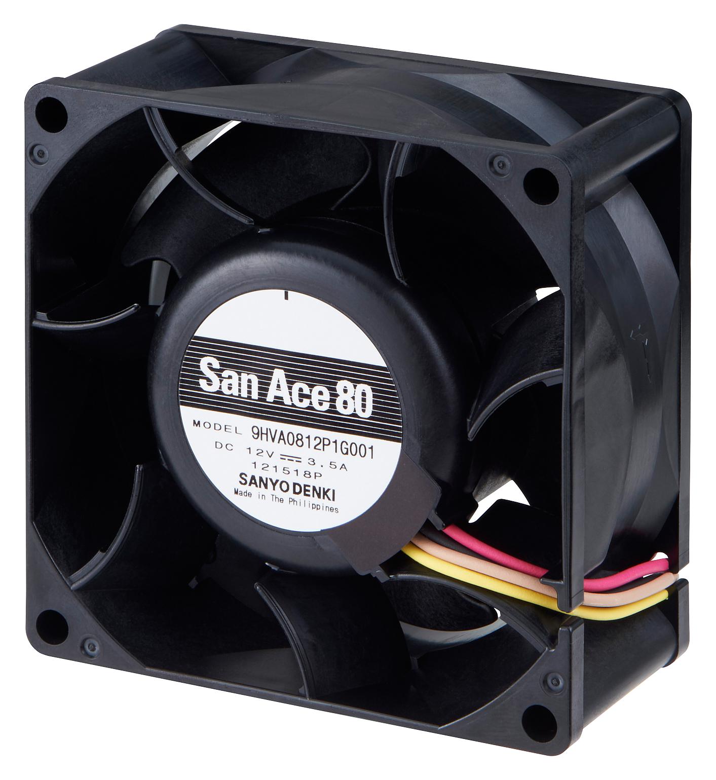 9HVA0812P1G001 AXIAL FAN, 80MM, 12VDC, 132CFM, 73DBA SANYO DENKI