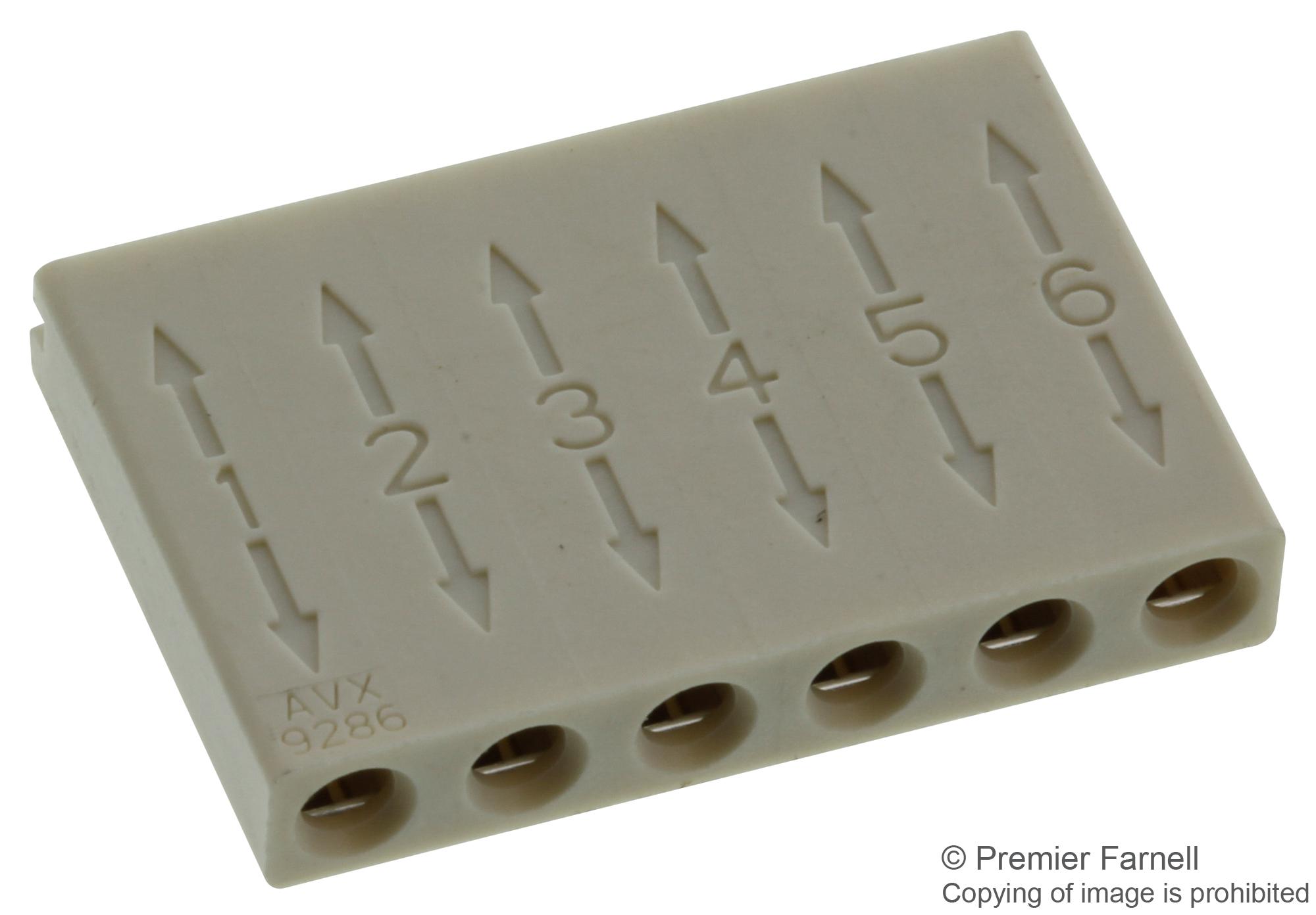 009286006203906 CONNECTOR, THRU WIRE, CRIMP, 6POS, 1ROW AVX INTERCONNECT