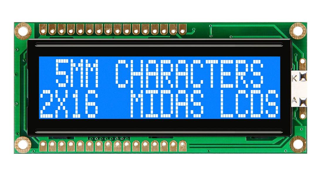 MC21605G6WK-BNMLW-V2 DISPLAY, ALPHANUMERIC, 16X2, WHITE MIDAS
