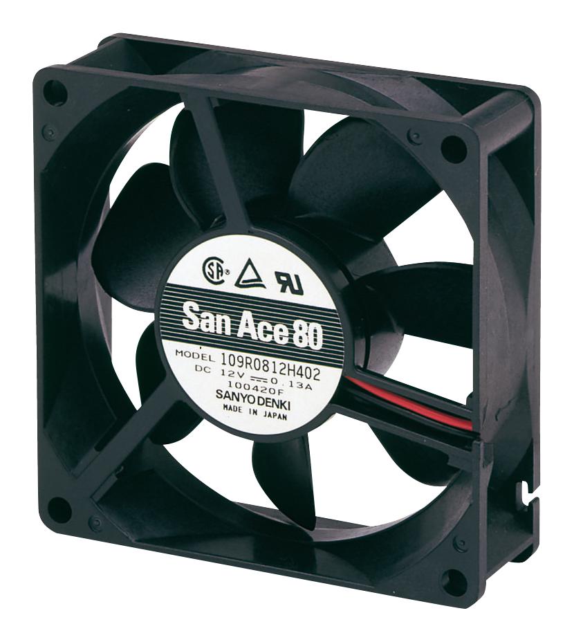 109R0812H401 AXIAL FAN, 80MM, 12VDC, 36.4CFM, 29DBA SANYO DENKI