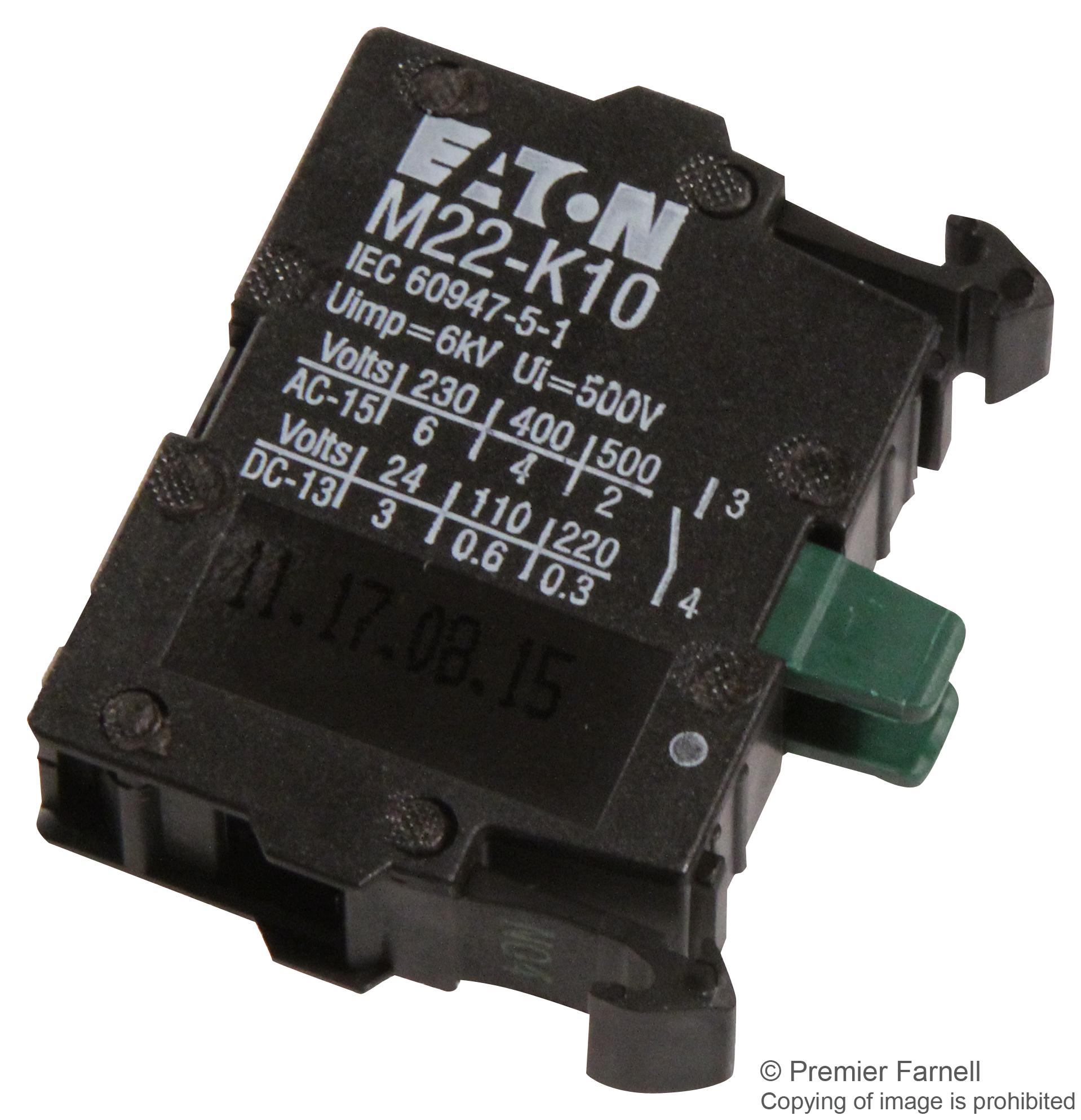 M22-K10 CONTACT BLOCK, 1NO, 4A, SCREW EATON CUTLER HAMMER
