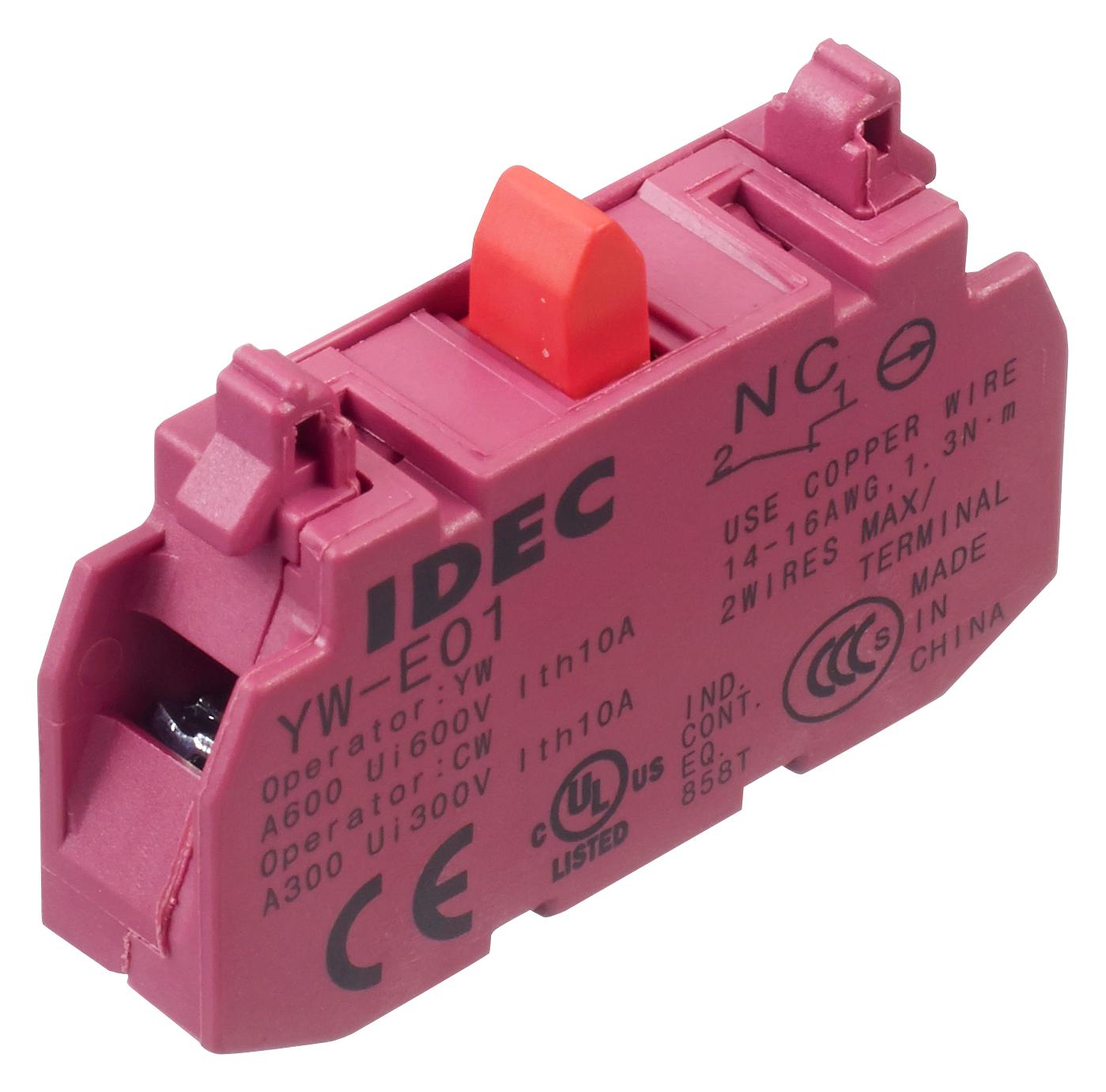 YW-E01 CONTACT BLOCK, 1 POLE, 10A, 120VAC IDEC
