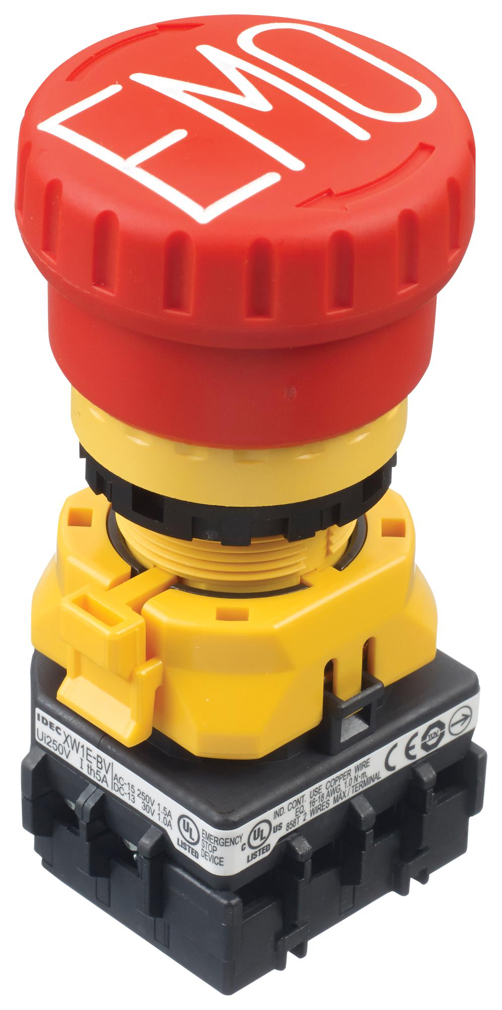 XW1E-BV403MFRH-EMO E-STOP PB SW, 3PST-NC, 5A, 125V, SCREW IDEC