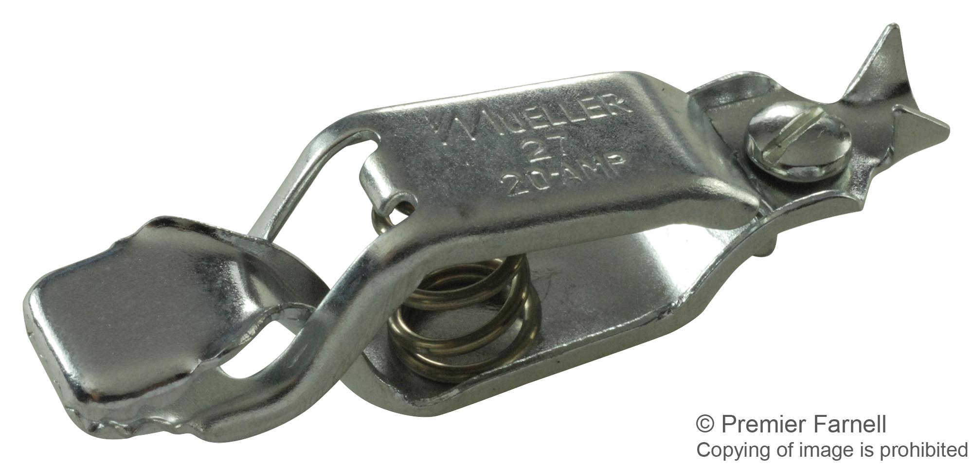 BU-27 TEST CLIP, ZINC-PLATED STEEL, 20A, 16MM MUELLER ELECTRIC