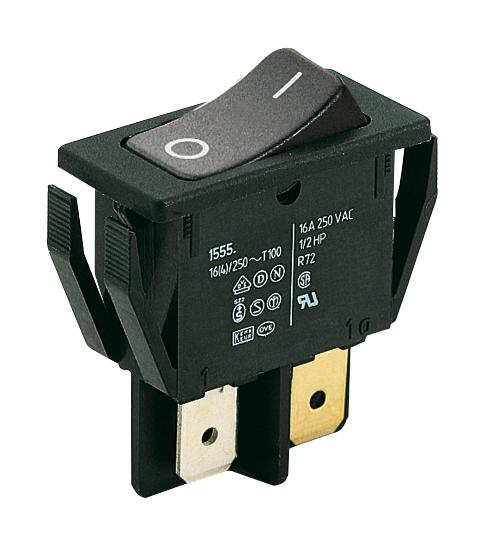 01552.3102-00 ROCKER SWITCH, DPST, 16A, 250VAC, BLACK MARQUARDT