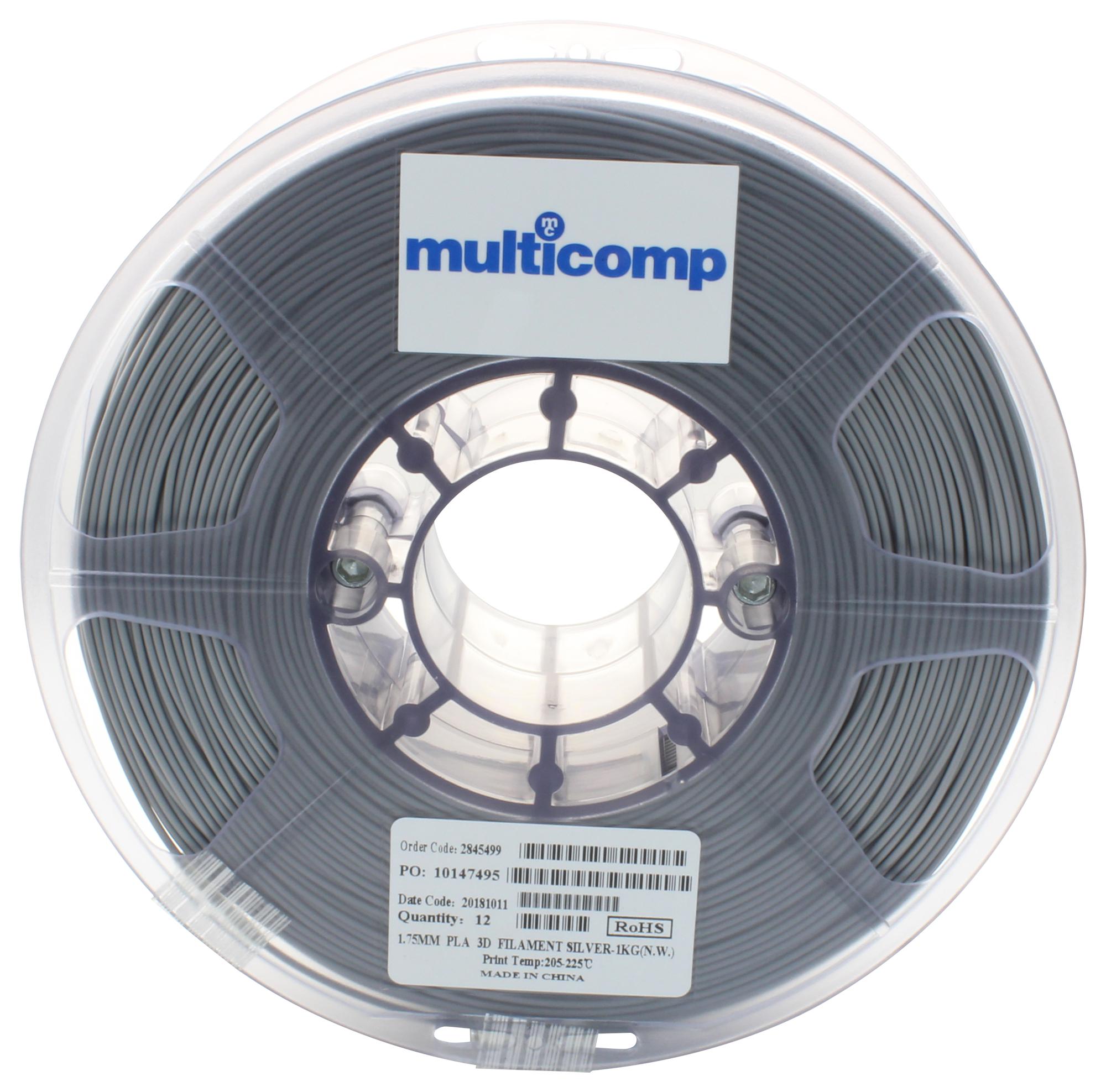 MC002552 3D PRINTER FILAMENT, PLA, 1.75MM, SILVER MULTICOMP