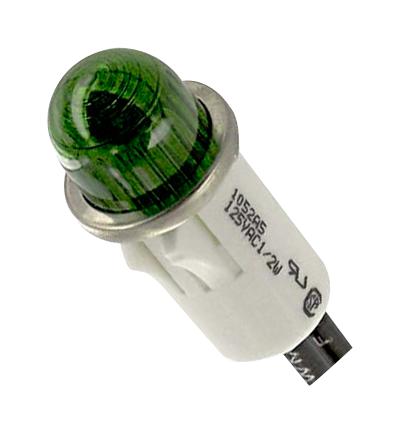 1052A5 NEON INDICATOR, GREEN, 12.7MM, WIRE LEAD VCC (VISUAL COMMUNICATIONS COMPANY)