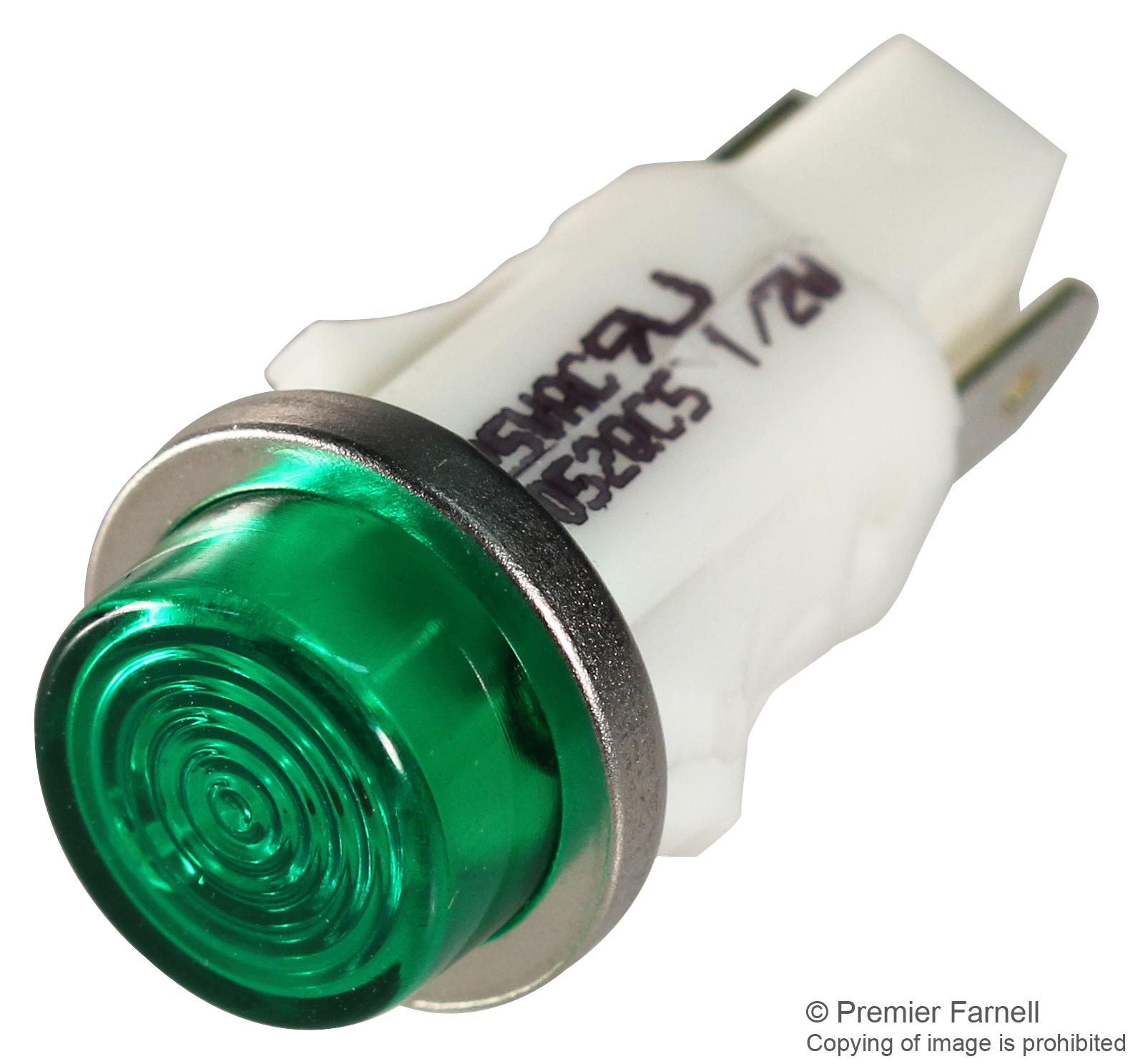 1052QC5 NEON INDICATOR, GREEN, 12.7MM, QC VCC (VISUAL COMMUNICATIONS COMPANY)