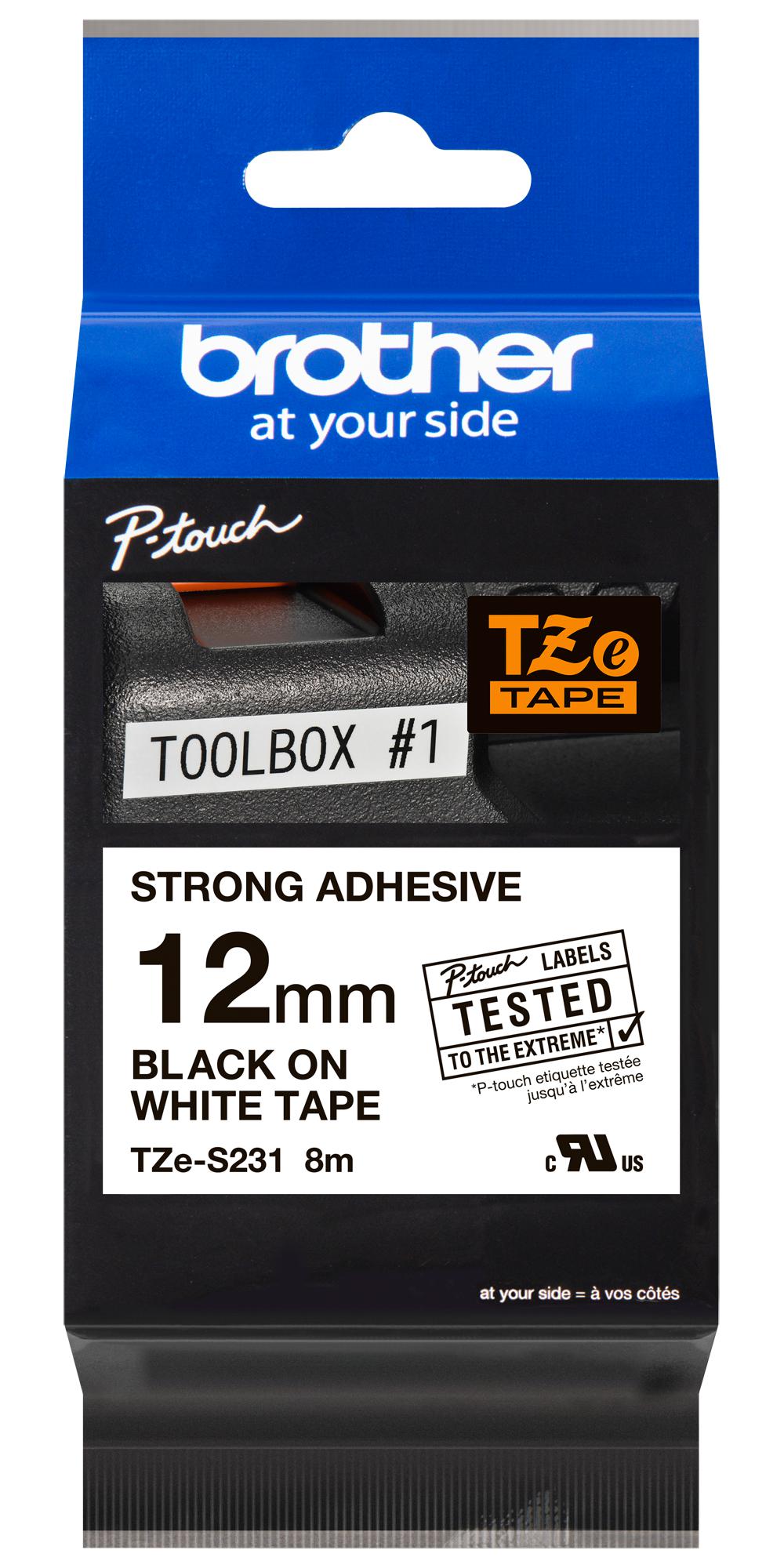TZES231 PET FILM TAPE, ADHESIVE, BLACK ON WHITE BROTHER