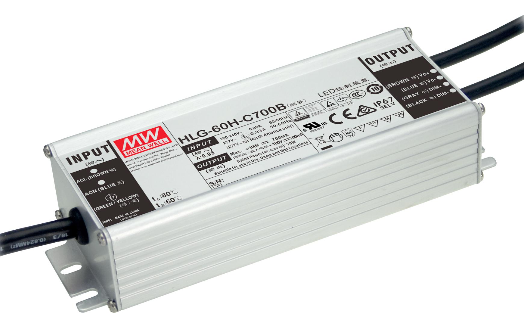 HLG-60H-48B LED DRIVER PSU, AC-DC, 48V, 1.3A MEAN WELL