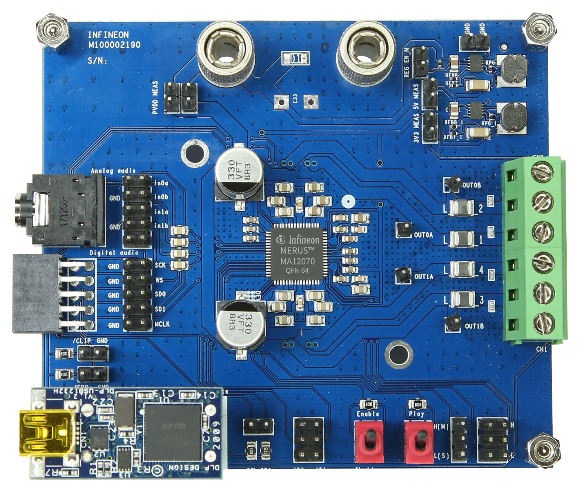 EVALAUDIOMA12070TOBO1 EVAL BOARD, CLASS D AUDIO PWR AMPLIFIER INFINEON