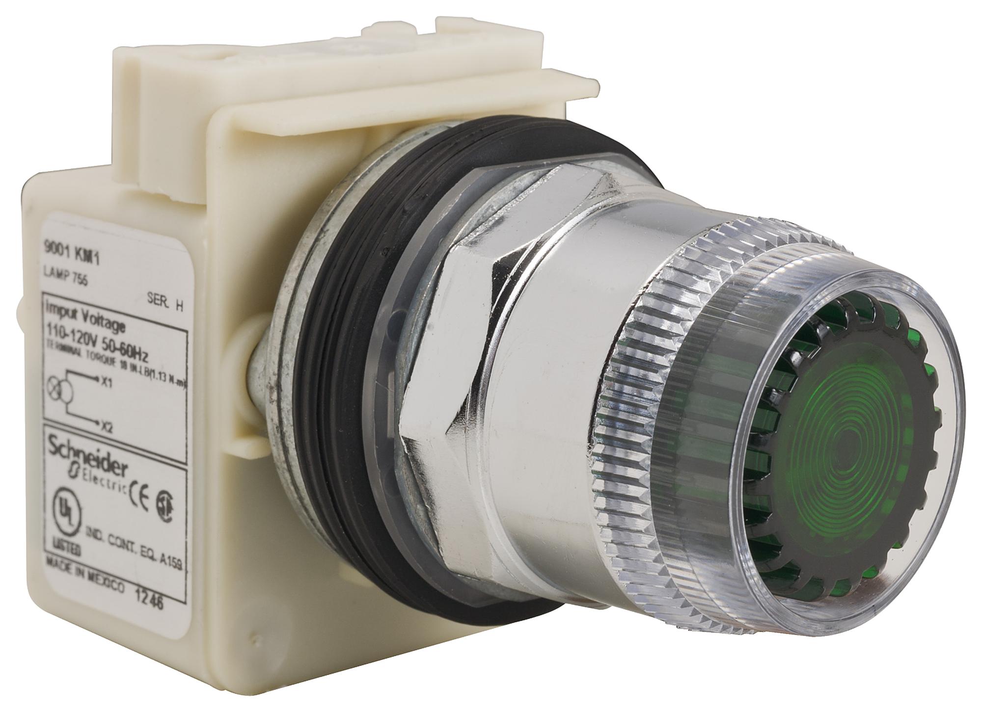 9001K1L1GH13 PB SW, ILLUM, SPDT, GREEN, 10A, 600VAC SCHNEIDER ELECTRIC