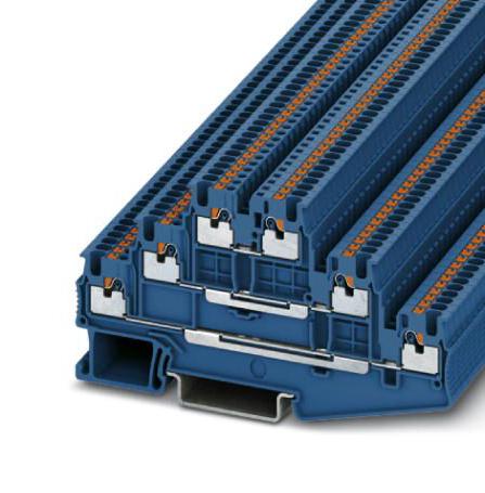 PT 1,5/S-3L BU DINRAIL TERMINAL BLOCK, 6WAY, 16AWG, BLU PHOENIX CONTACT