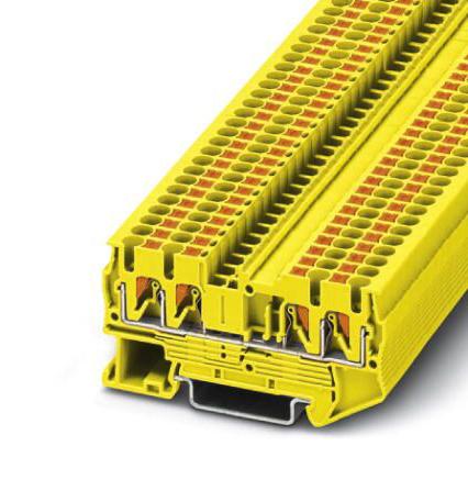 PT 2,5-QUATTRO YE DINRAIL TERMINAL BLOCK, 4WAY, 12AWG, YEL PHOENIX CONTACT