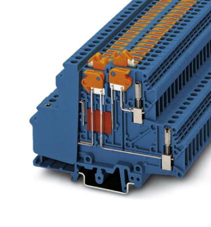 UDMTK 5-P/P BU DIN RAIL TB, KNIFE DISCONNECT, 4P, 12AWG PHOENIX CONTACT