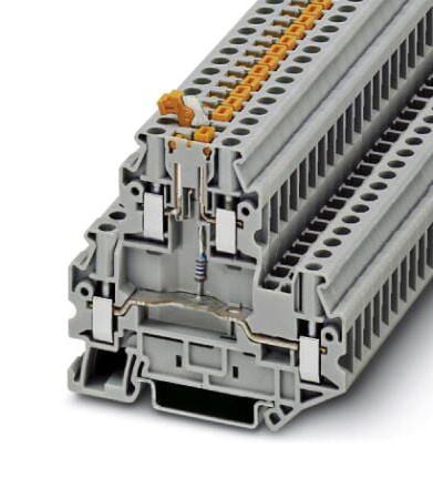 UTTB 4-MT P/P LA 24 RD/O-U DINRAIL TERMINAL, 4WAY, 10AWG, GRY PHOENIX CONTACT