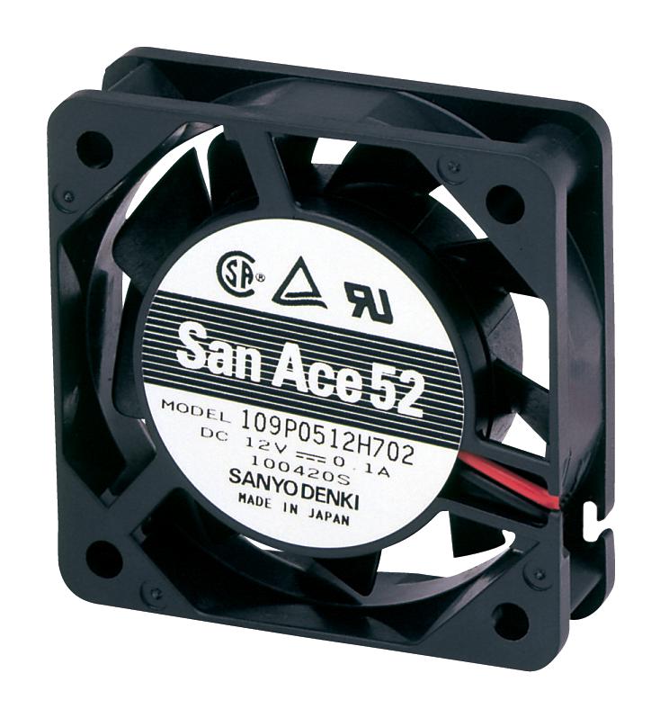 109P0512A701 DC AXIAL FAN, 13.25CU.FT/MIN, BALL, 52MM SANYO DENKI