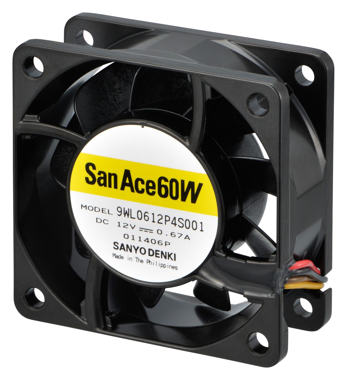 9WL0612P4J001 DC AXIAL FAN, 38.8CU.FT/MIN, BALL, 60MM SANYO DENKI