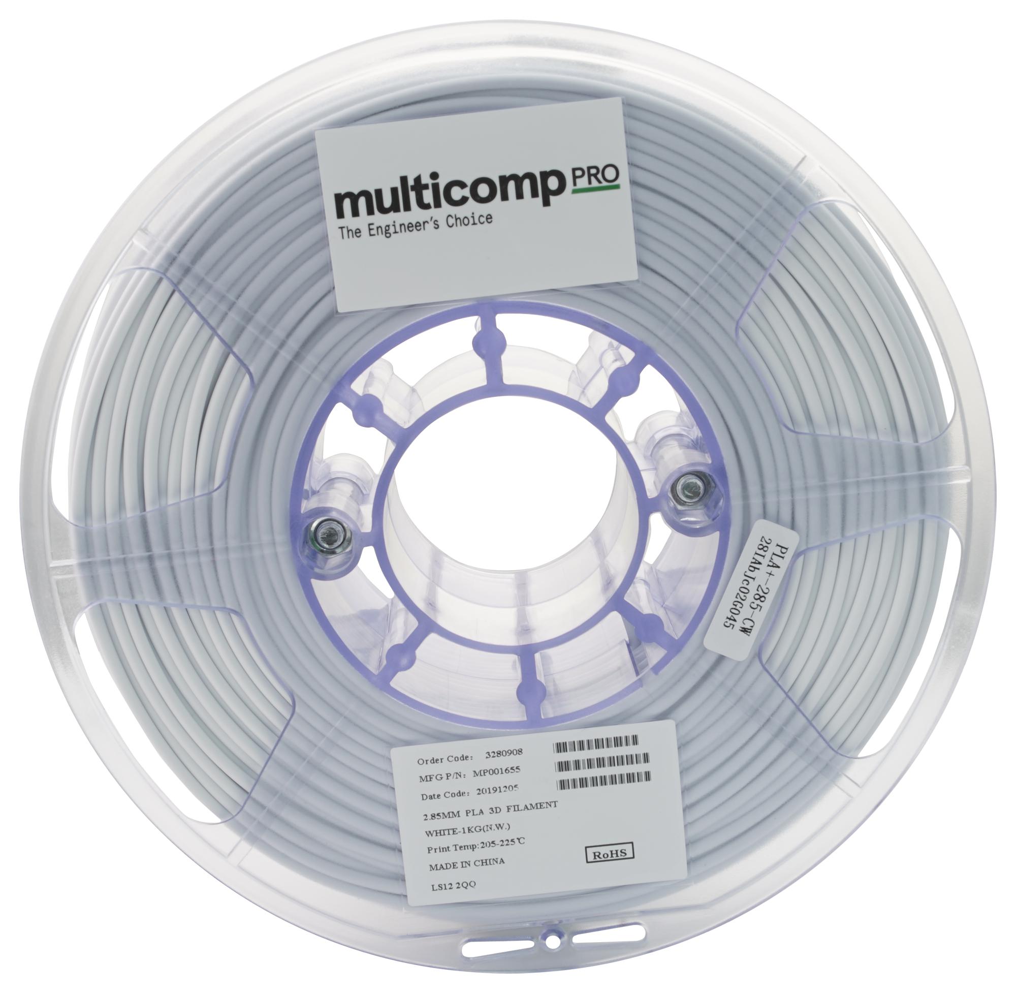 MP001655 3D PRINTER FILAMENT, PLA, 2.85MM/WHT/1KG MULTICOMP PRO